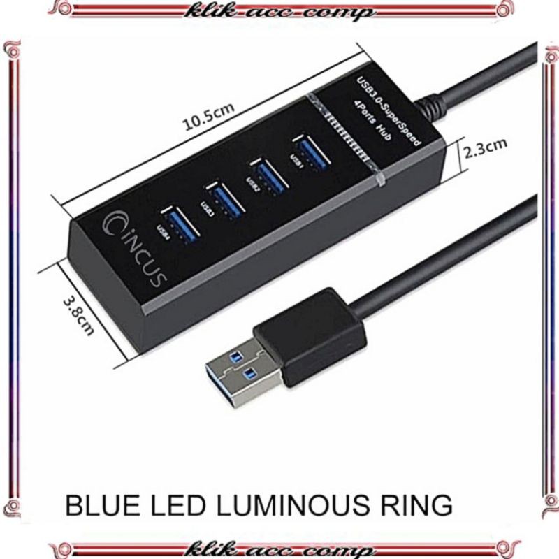 USB Hub 4 Port Ver 3.0 With BLue LED Super Speed 5gbps - 1.2m