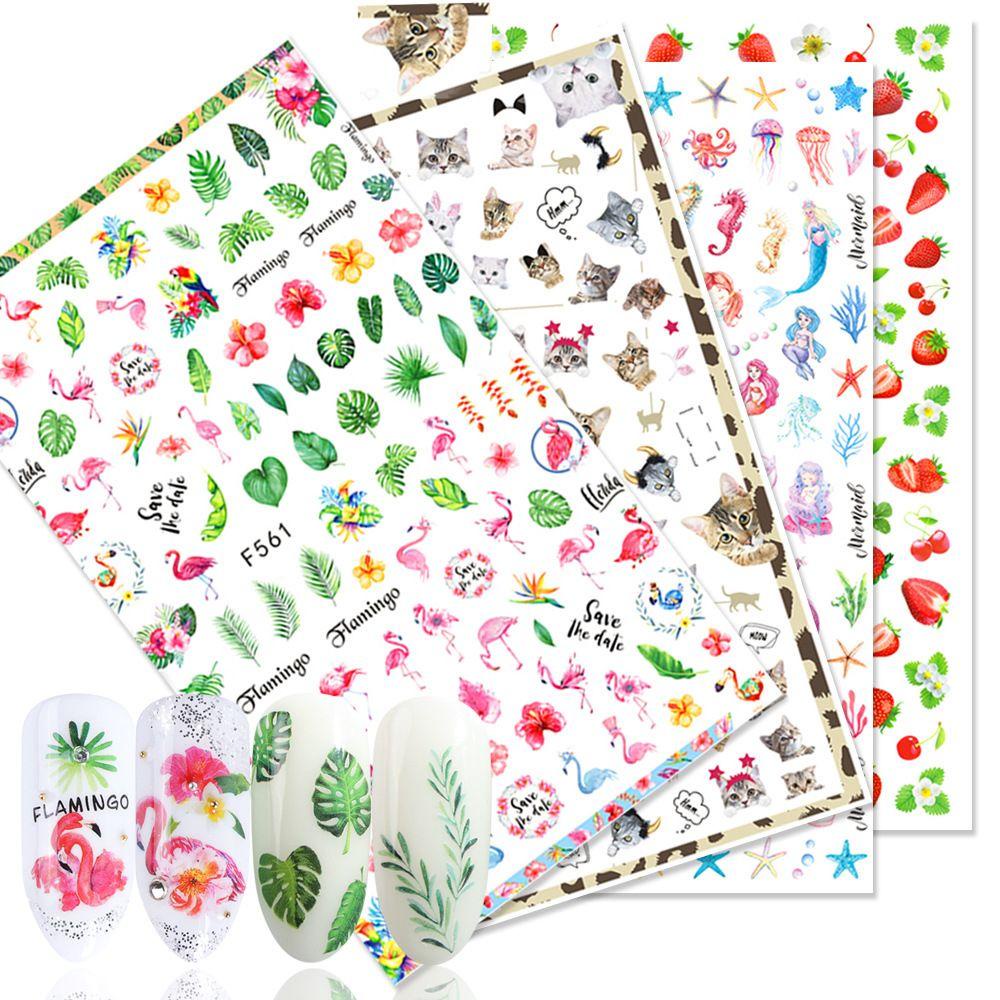 MXBEAUTY Bunga Daun Kuku Seni Stiker DIY Elegan Fashion Kata Hitam Buah Rusia Flamingo Self-Adhesive Manicure Aksesoris Nail Art Dekorasi