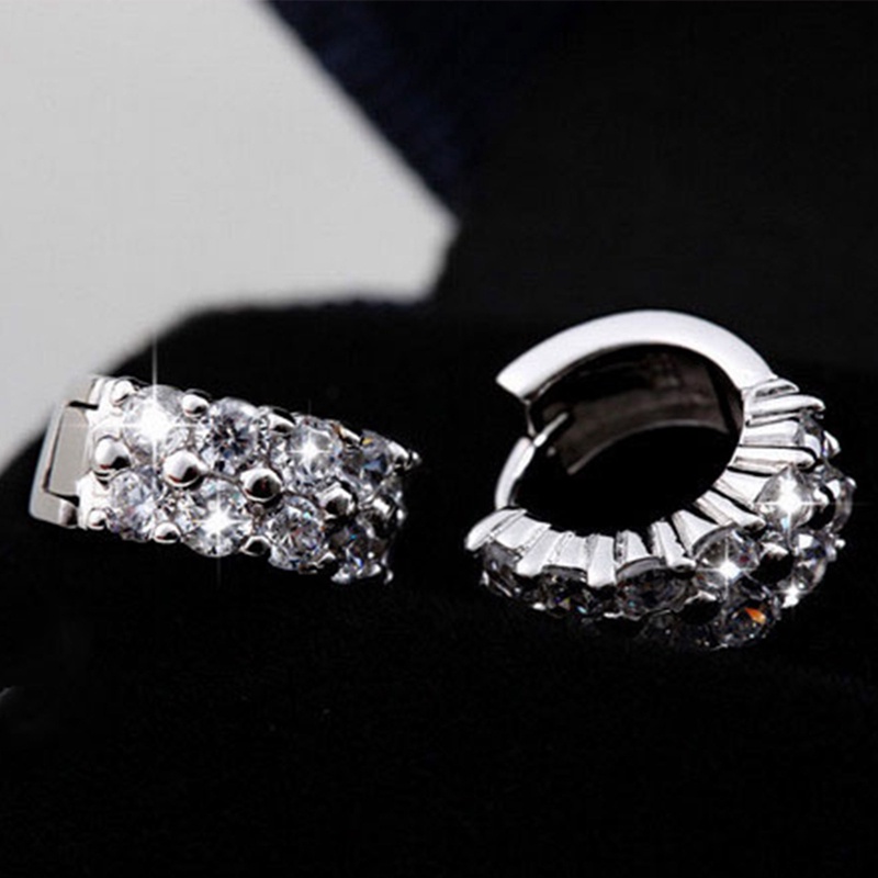 Anting Buckle Kristal Berlian Zirkon Baris Ganda Untuk Wanita