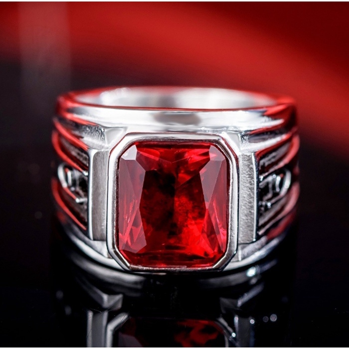 Stainless Steel Rings 2018 Men's Wide Red Black Square Stone Male Party Single Men Jewelry