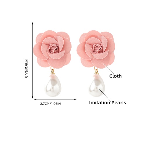 LRC Anting Tusuk Fashion White Imitation Pearl Fabric Flower V9722