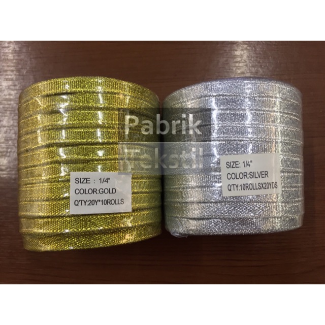 Pita Satin Glitter EMAS/PERAK (ukuran 1/4 inch) 0.6CM