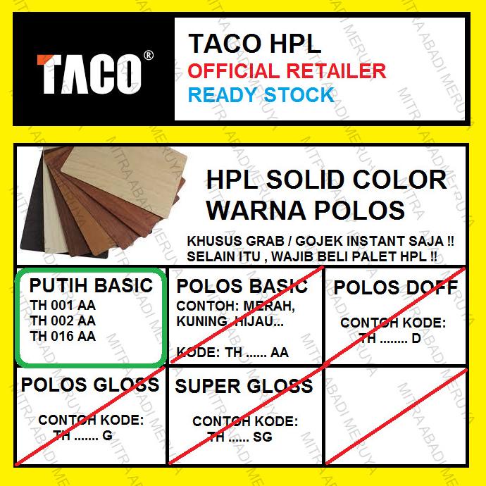 TACO HPL WARNA PUTIH POLOS KODE 001/002/016 AA