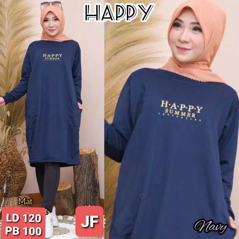 JF Atasan Tunik Kaos Babyterry Jumbo Xxl Wanita Muslimah Terbaru HAPPY LD 120 PB 100