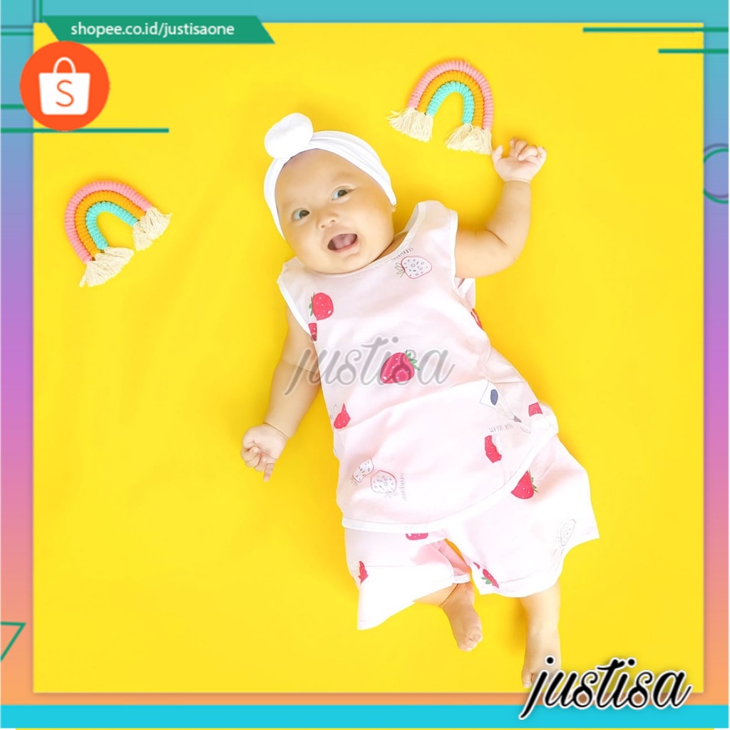 Promo !! Setelan anak perempuan import/Pakaian anak perempuan adem/Setelan fresh cream strawberry uk  3-4th