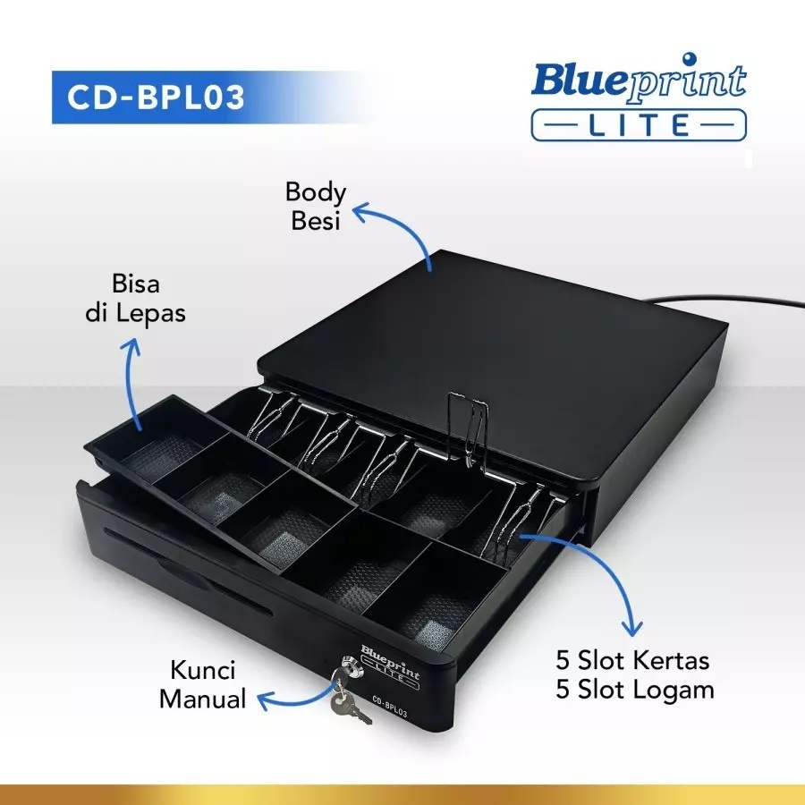 Blueprint CD-BPL03 Cash Drawer Laci Kasir Besar Tempat Penyimpanan Uang