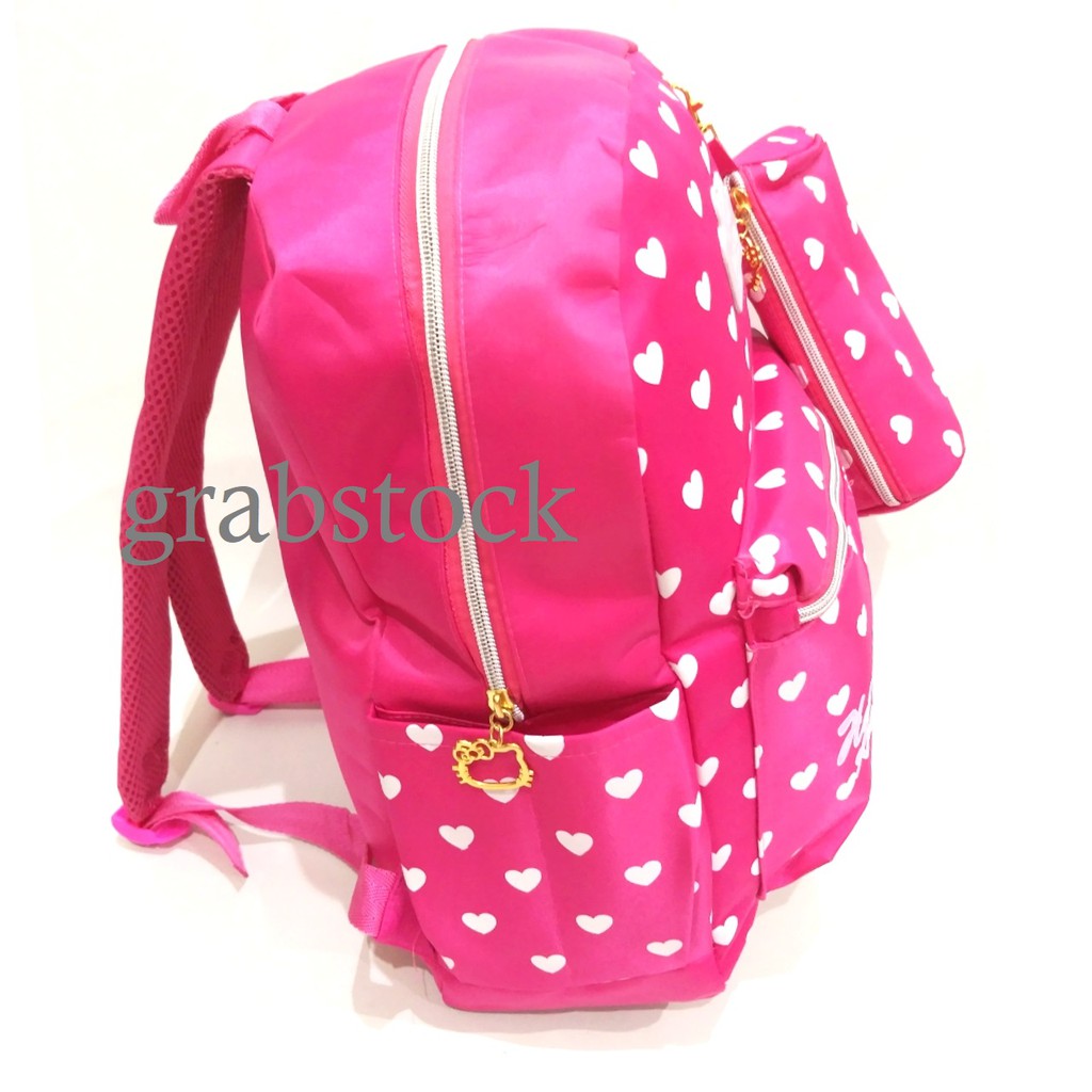 Hello Kitty Tas Ransel Impor Plus Tempat Pensil Motif Hati