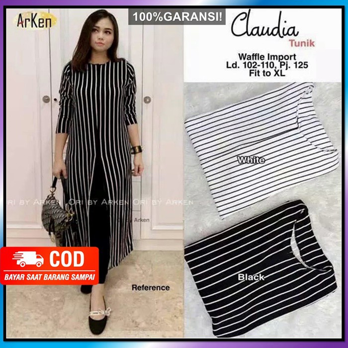 Atasan Tunik Salur Belah Depan Wanita Remaja Muslim Jumbo Import Premium Terbaru Murah