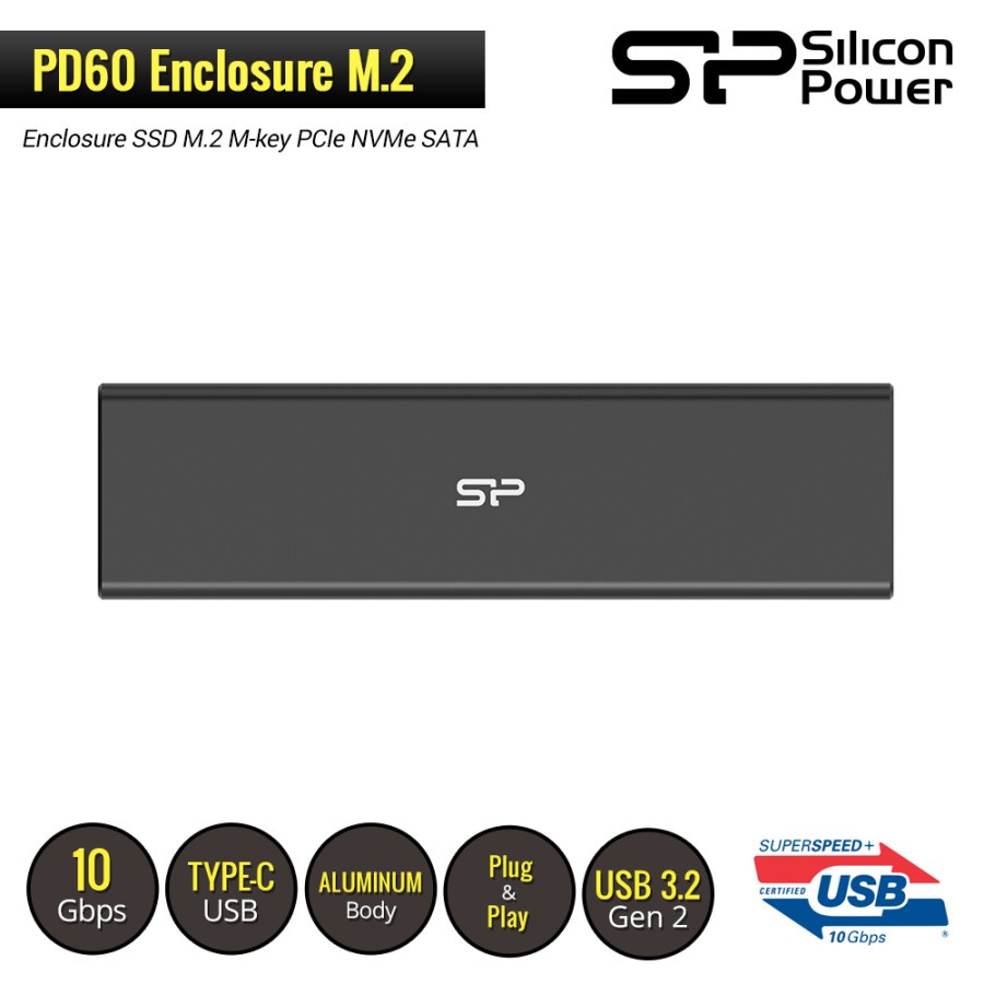 Silicon Power PD60 Enclosure SSD M.2 / SSD NVME - M-key PCIe - USB 3.2 - Garansi Resmi