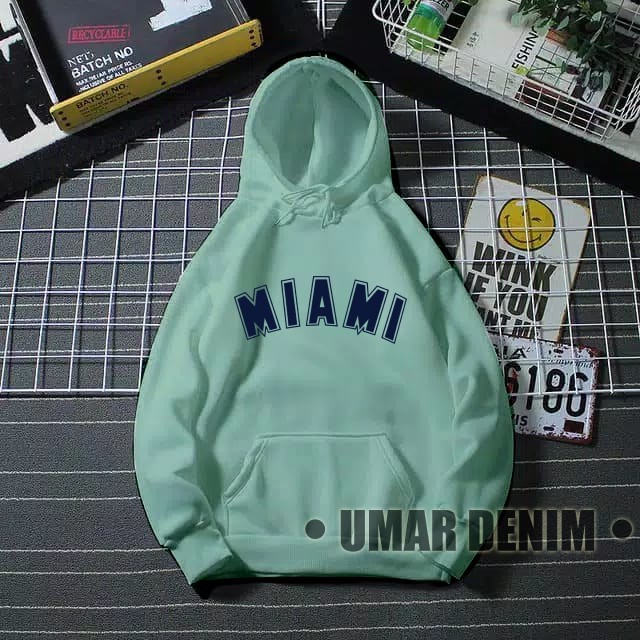 Miami Hoodie Unisex Cewek Motif Terbaru Bahan Tebal