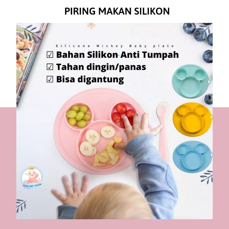 Premium Piring Makan Bayi Silikon Anti Tumpah Mickey Mouse Lucu