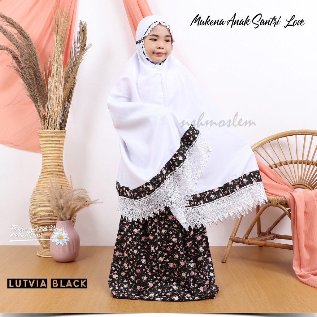[𝓷𝓼𝓸] Mukena Anak Santri Renda Love (Muat Hingga Ukuran Tanggung banyak warna)-Lutvia Black