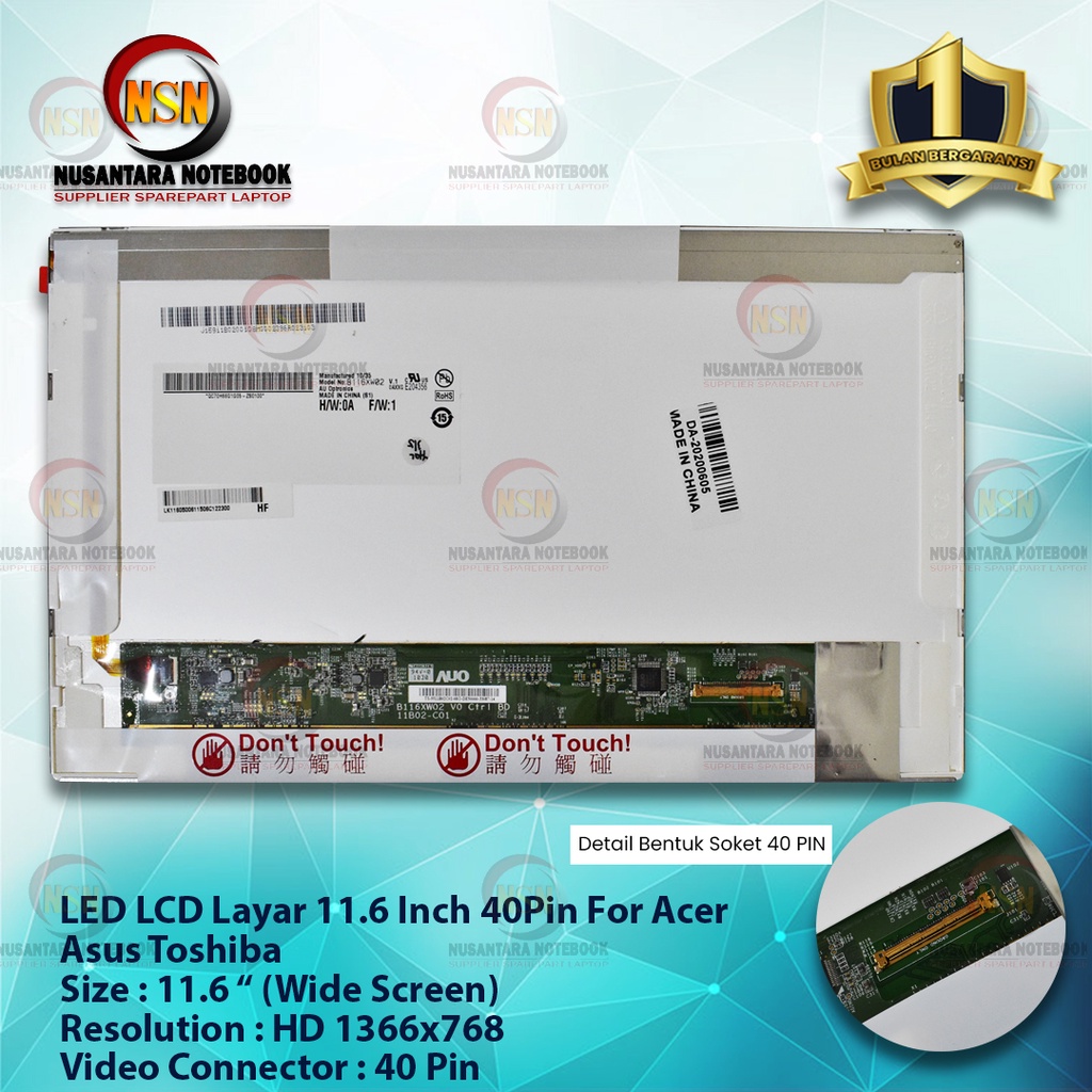 LED LCD Layar 11.6 Standard Standart For Acer Asus Toshiba