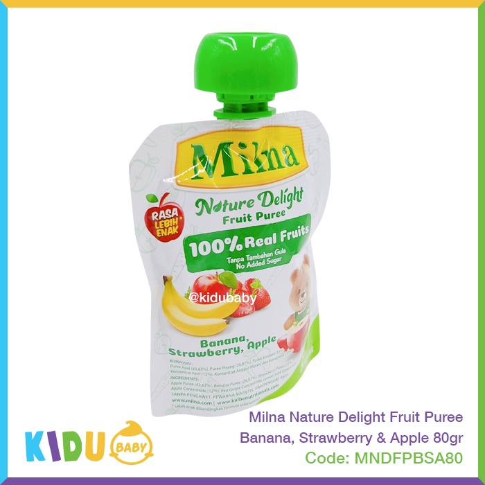 Milna Nature Delight Fruit Puree 80gr Makanan Cemilan si Kecil Kidu Baby