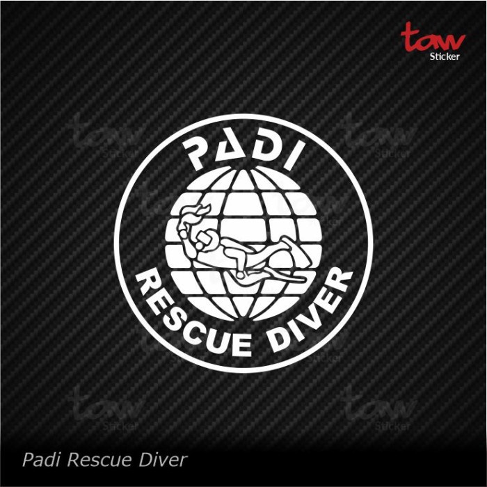 PADI Rescue Diver Cutting Sticker Stiker Kaca mobil motor Helm - Putih