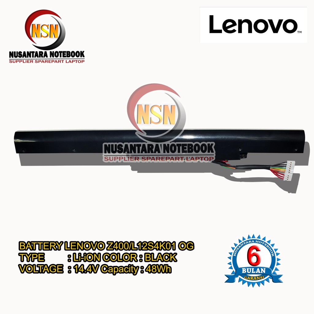 Baterai Laptop ORIGINAL Lenovo Ideapad Z400 Z410 Z500 L12S4K01