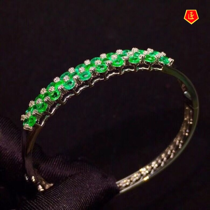 [Ready Stock]Fashion Inlaid Natural Emerald Bracelet 18K Gold Buckle