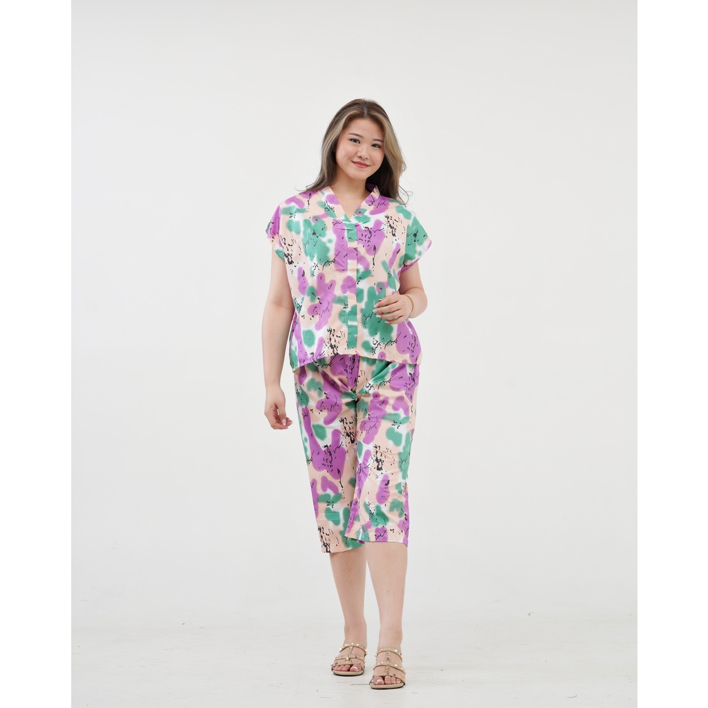 IZANY Piyama Dewasa Kimono Kulot / SET Kimono Kulot V Banyak Motif-TIEDYE AMERICAN GREN