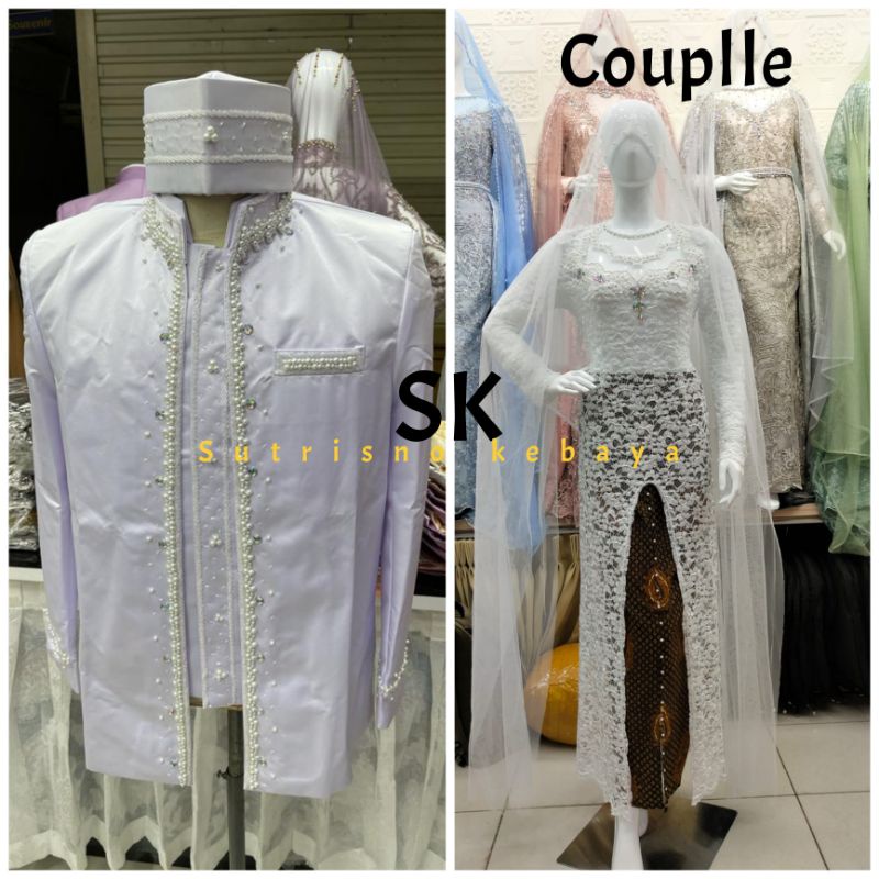 Sutrisno kebaya - Kebaya Akad Pengantin Couple Beskap Akad Putih Set Gaun Akad Murah Beskap Terlaris