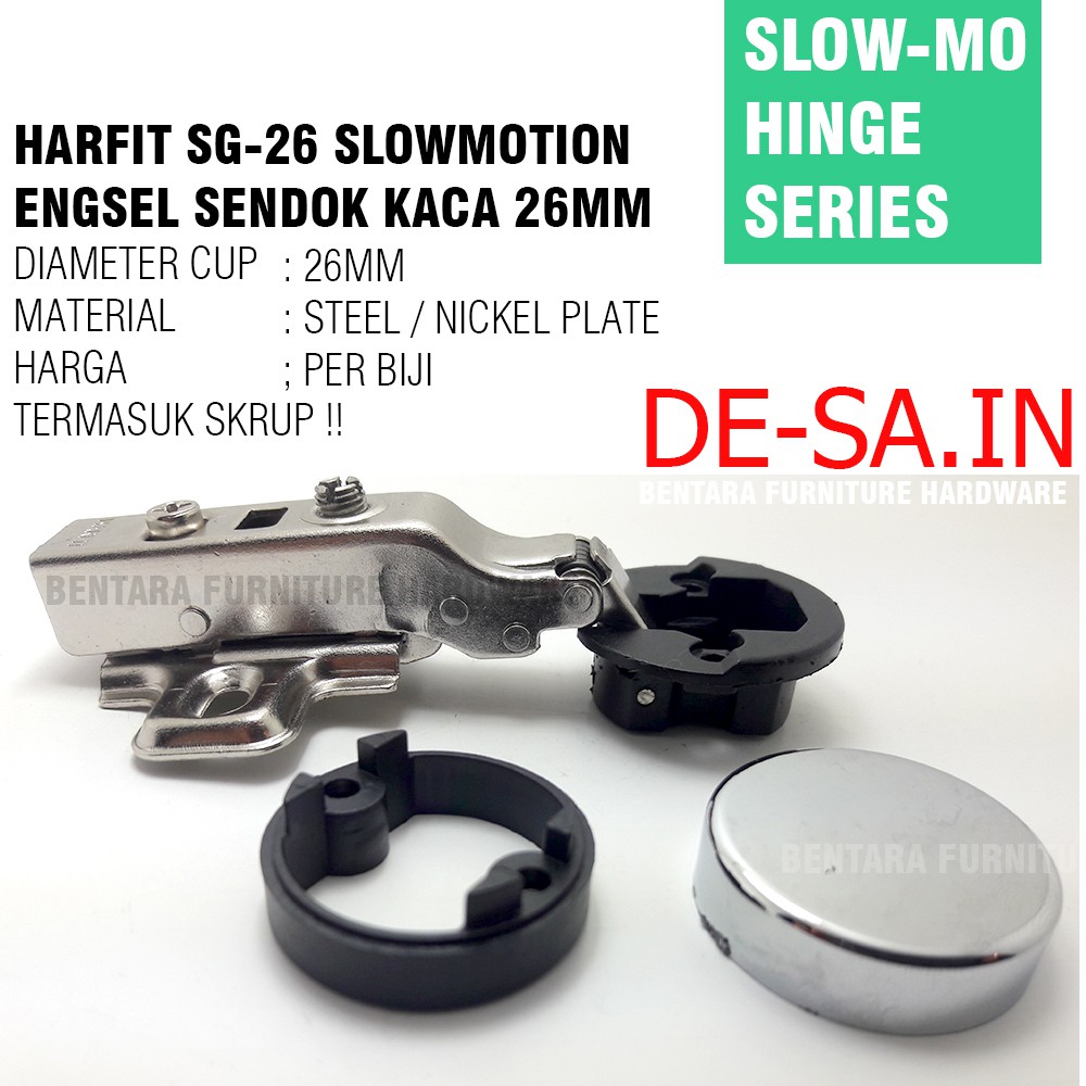 HARFIT SG SERIES - 26M ENGSEL KACA CLIP ON SOFT CLOSE SLOW MOTION LURUS FULL BUNGKUK INSET FULL OVERLAY