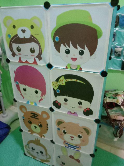 Lemari Pakaian Plastik Rak Serbaguna Susun Lemari Baju Anak 8 Pintu/kotak