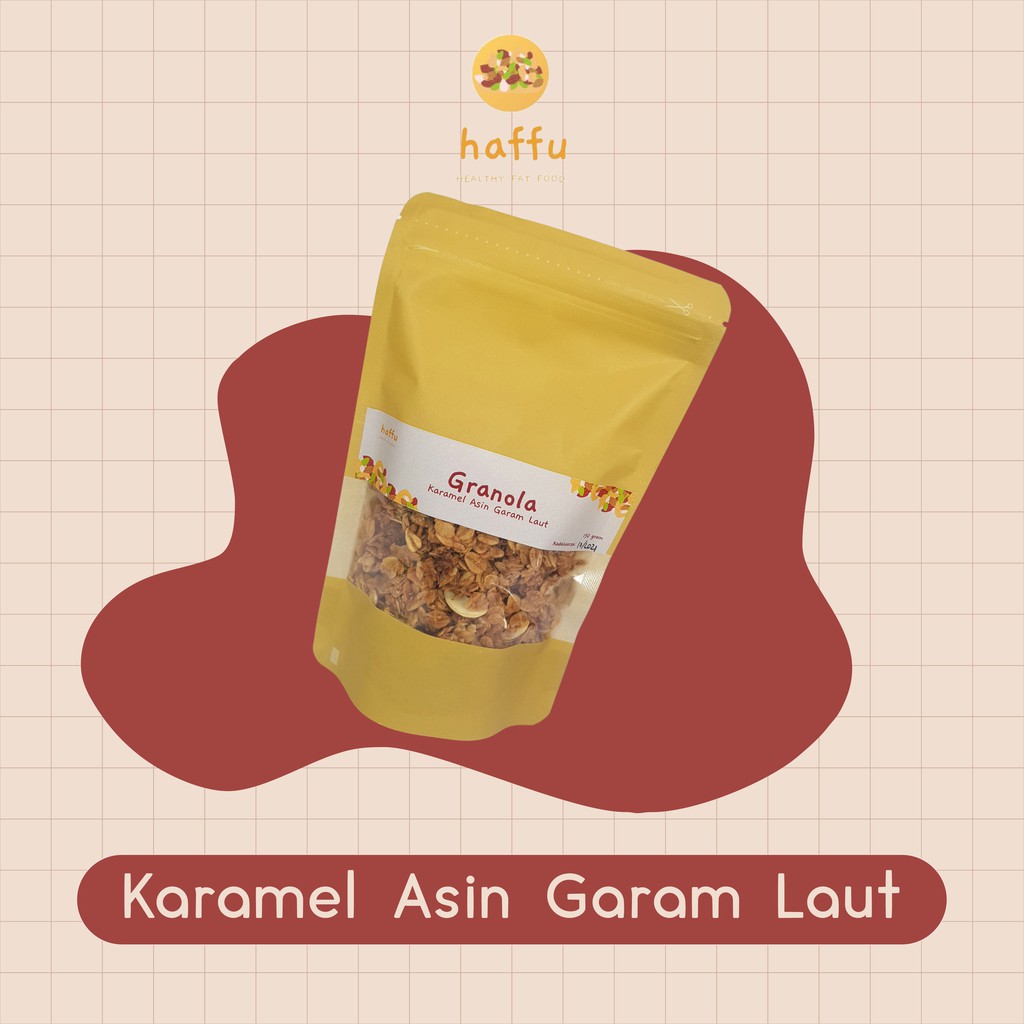 

GRANOLA HOMEMADE HAFFU KARAMEL ASIN GARAM LAUT 120GR 40GR - SEA SALT GULA MERAH KACANG METE PANGGANG