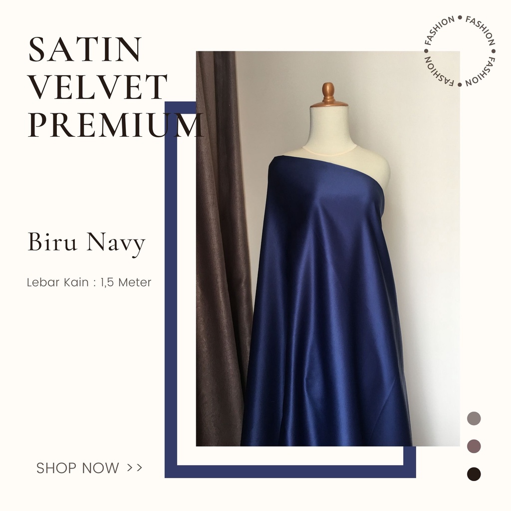 Bahan Kain Furing Meteran Satin Sateen Silk Velvet Premium Warna Biru Navy