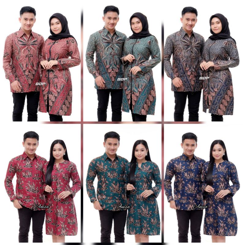 BAJU BATIK COUPLE TUNIK BATIK MOTIF PARANG BUNGA 3 WARNA SARIMBIT BATIK TUNIC BATIK PEKALONGAN