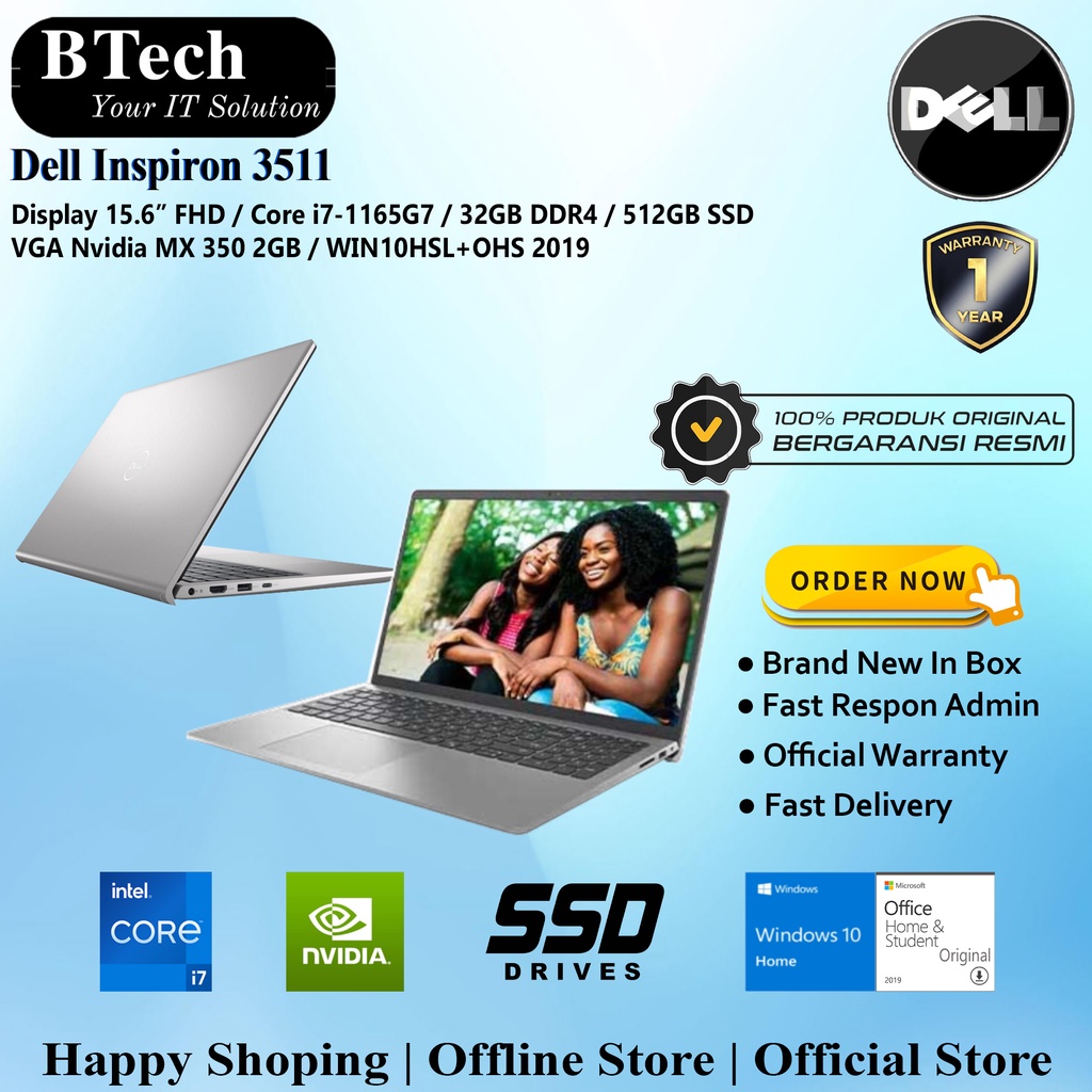 Dell Inspiron 3511 Core i7-1165G7/32GB/512GB SSD/VGA/W10H+OHS
