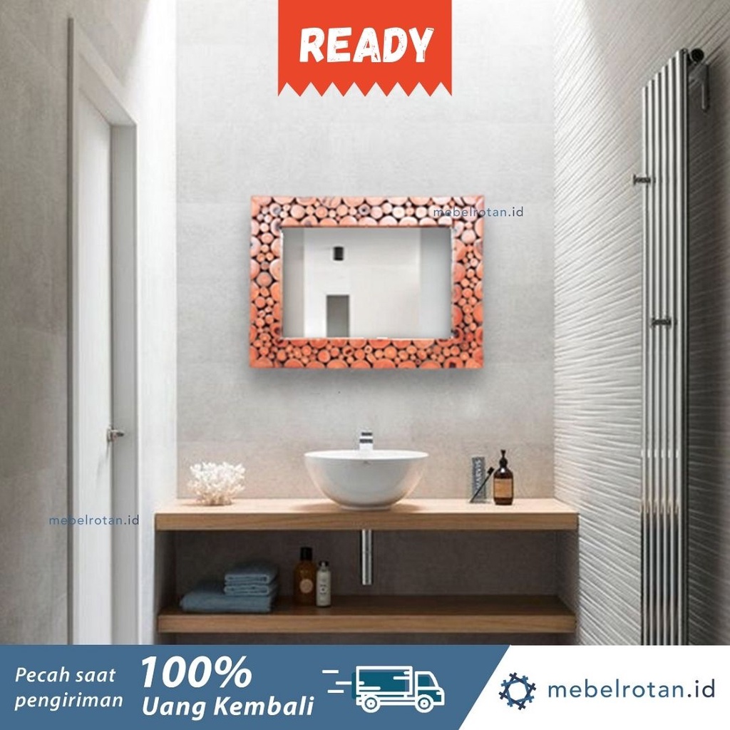 CERMIN WASTAFEL PERSEGI PANJANG RECTANGLE TEAK | CERMIN DINDING