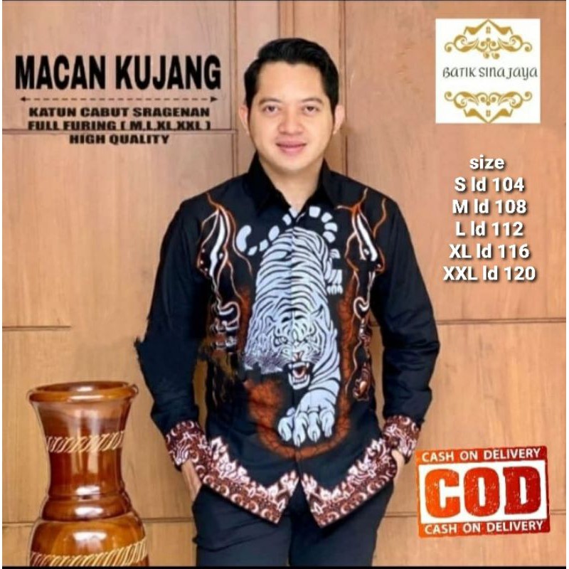 Kemeja Batik Solo Lengan Panjang  Pria Dewasa Macan Kujang