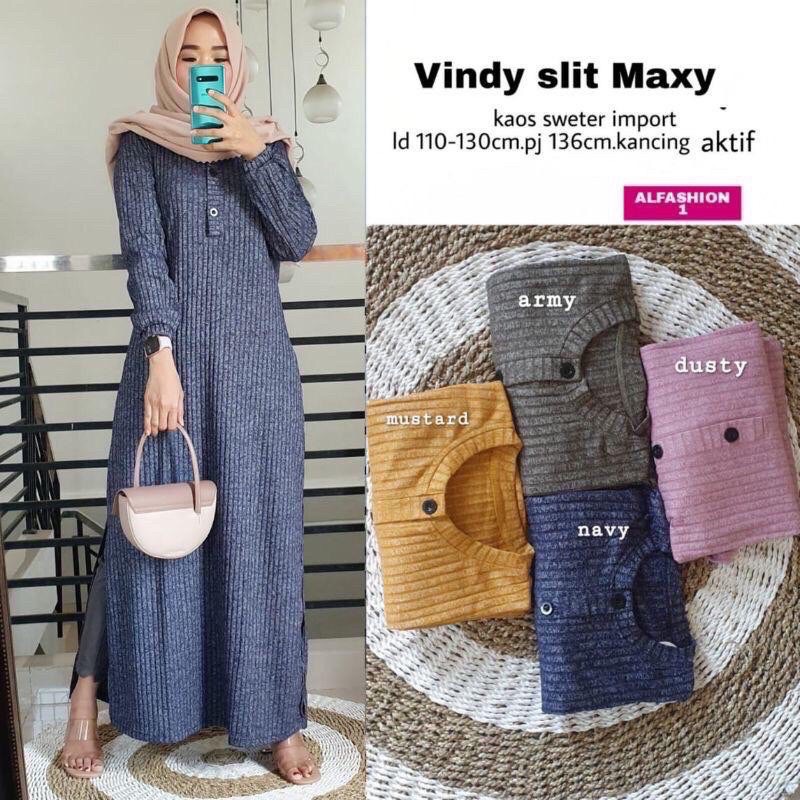 Vindy Slit Maxy - Gamis Rajut Sweter Import LD100 Busui / Gamis Import / R.11 - 213-5485