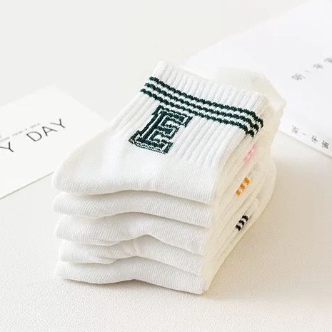 [littlecrab] Kaos Kaki Huruf E D P B C Cute Alphabet Women Socks Kaos Kaki Putih Soft Lembut Simple Berkualitas Kaos Kaki Lucu High Quality Kaos Kaki Panjang Korean Style