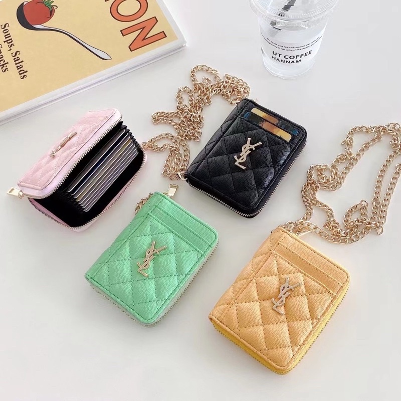 Chan*l Ysl Card Wallet with RANTAI card holder [PINK / GREEN / BLACK / YELLOW] SLING CARD BAG