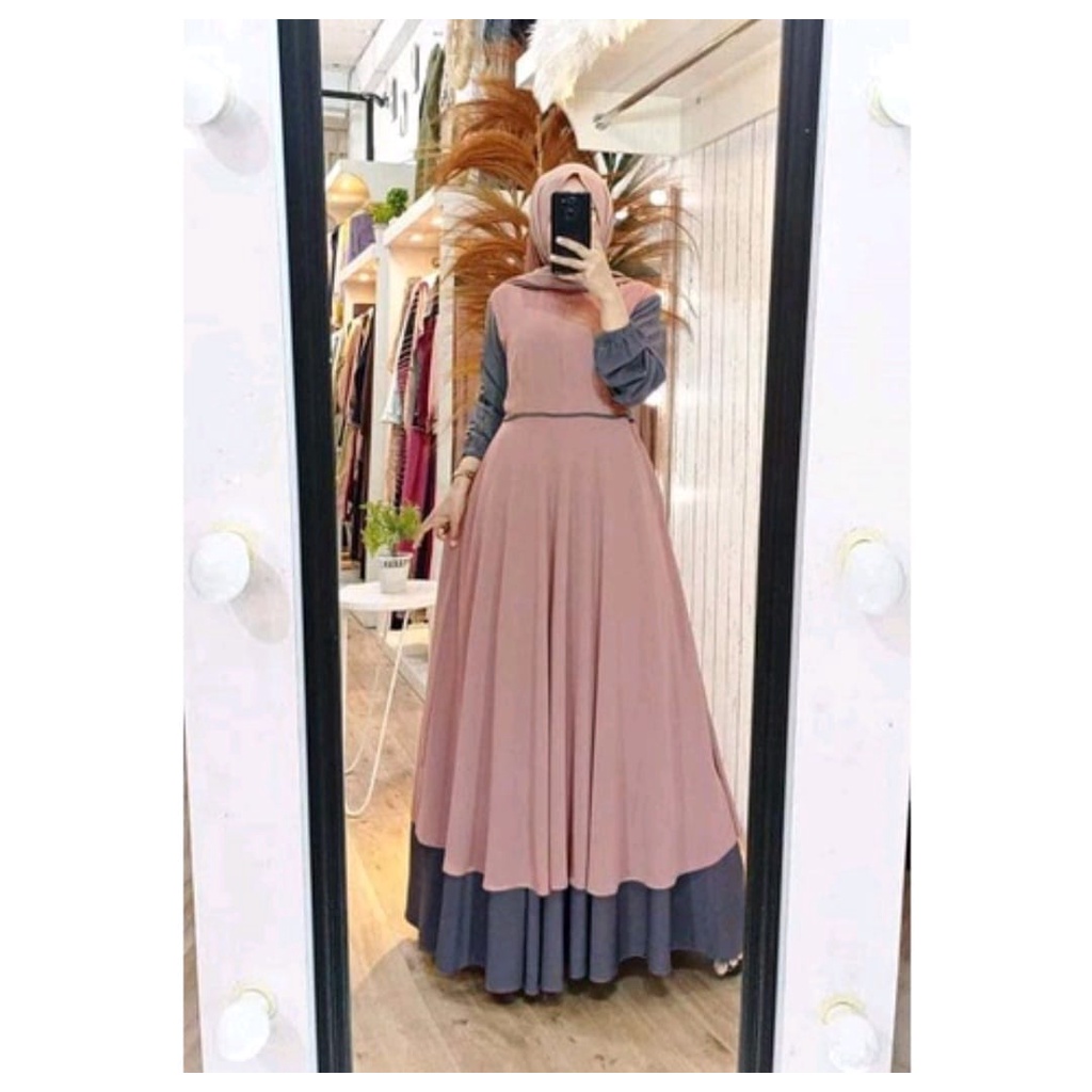 Raissa gamis terbaru | dress wanita terbaru 2021 kekinian remaja mewah | dress premium kombinasi 2 warna polos simpe elegan l cerutty babydoll mix diamond | baju gamis malaysia trand | fashion wanita terbaru | baju kondangan-5