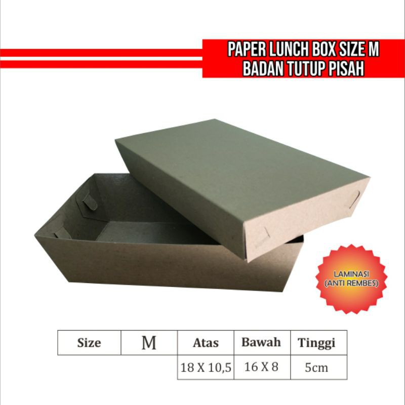 NEW LUNCH BOX PAPER/UKURAN MEDIUM/MODEL BADAN TUTUP PISAH/DUS BOX/PAPER LUNCH BOX/KEMASAN TAKE AWAY