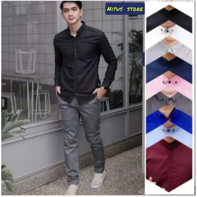 KEMEJA PRIA LENGAN PANJANG KEMEJA KERJA POLOS WARNA  KEMEJA COWOK KEKINIAN