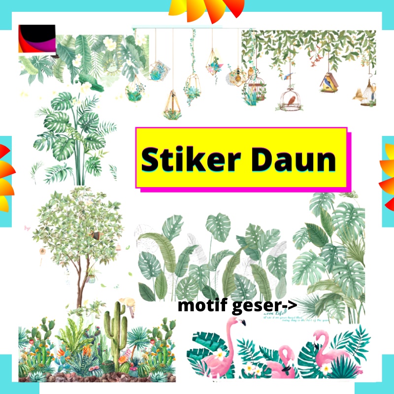 WALL STIKER D3 STICKER PAPER WALLSTICKER WALLSTIKER WALLPAPER DINDING DAUN POHON HIJAU PALEM KAKTUS MONSTERA HIASAN TEMBOK KERAMIK JENDELA PINTU KACA KAMAR MANDI TOILET ANTI AIR DEKORASI RUMAH TAMAN CAFE RUANG KAMAR TIDUR TAMU LEMARI DAPUR 3D KULKAS DAUN