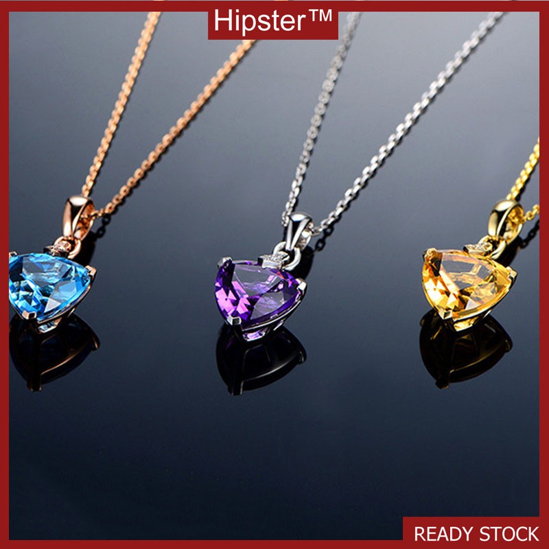 Hot Sale Trendy Grace Elegant Triangle Natural Citrine Pendant Clavicle Chain