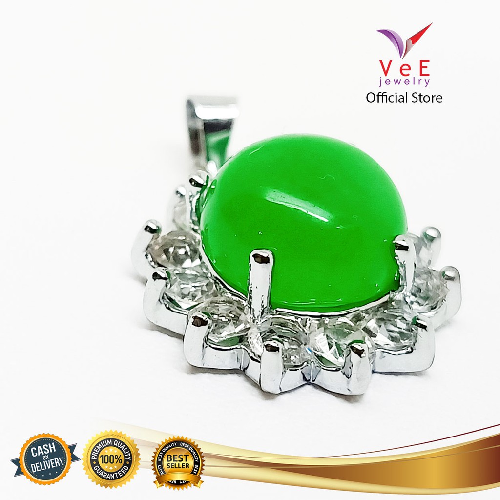 Liontin Batu Giok Hijau Asli Bulat Kristal - VeE Liontin Pendant Wanita