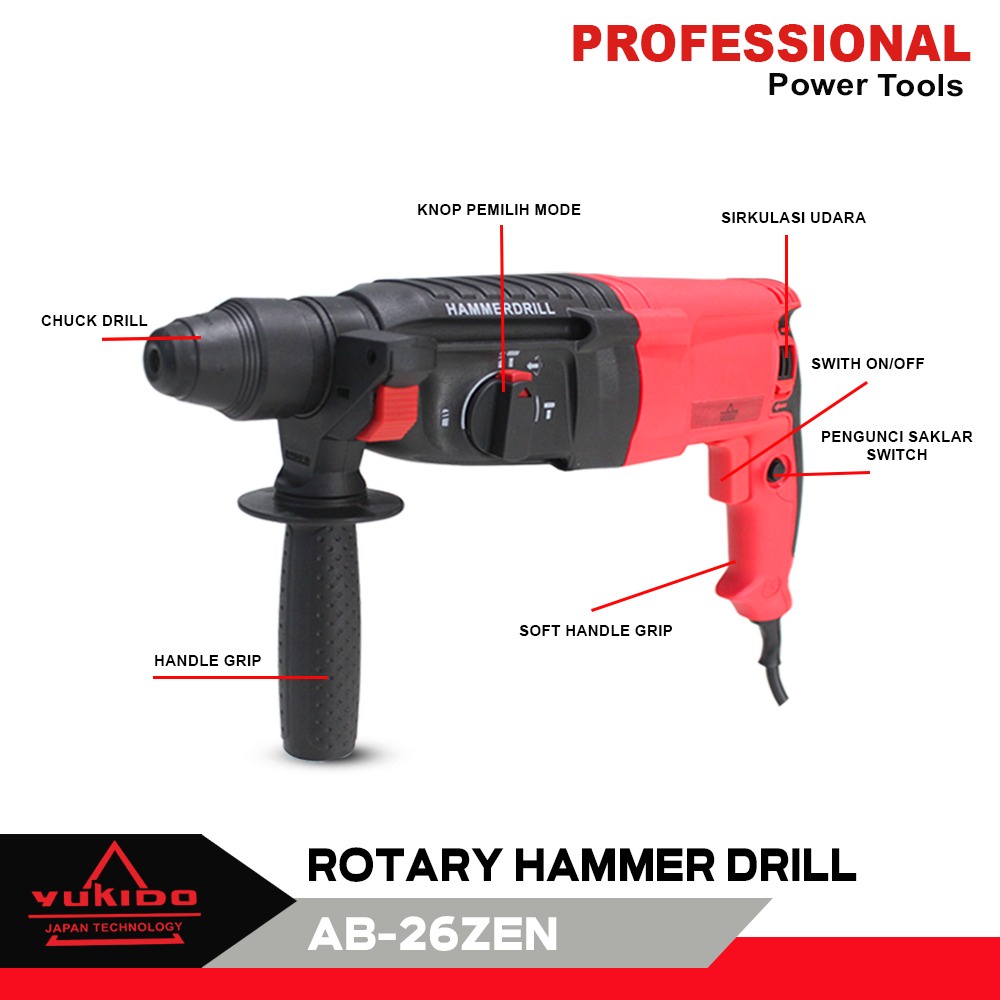 YUKIDO !!! TERMURAH Bor Bobok 26mm Rotary Hammer Drill 26 mm Impact Beton Tembok SDS Mesin Bor 3 fungsi