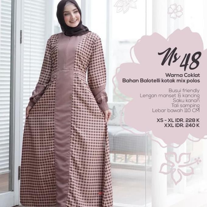 baju gamis wanita terbaru gamis motif kotak kotak - Coklat, S