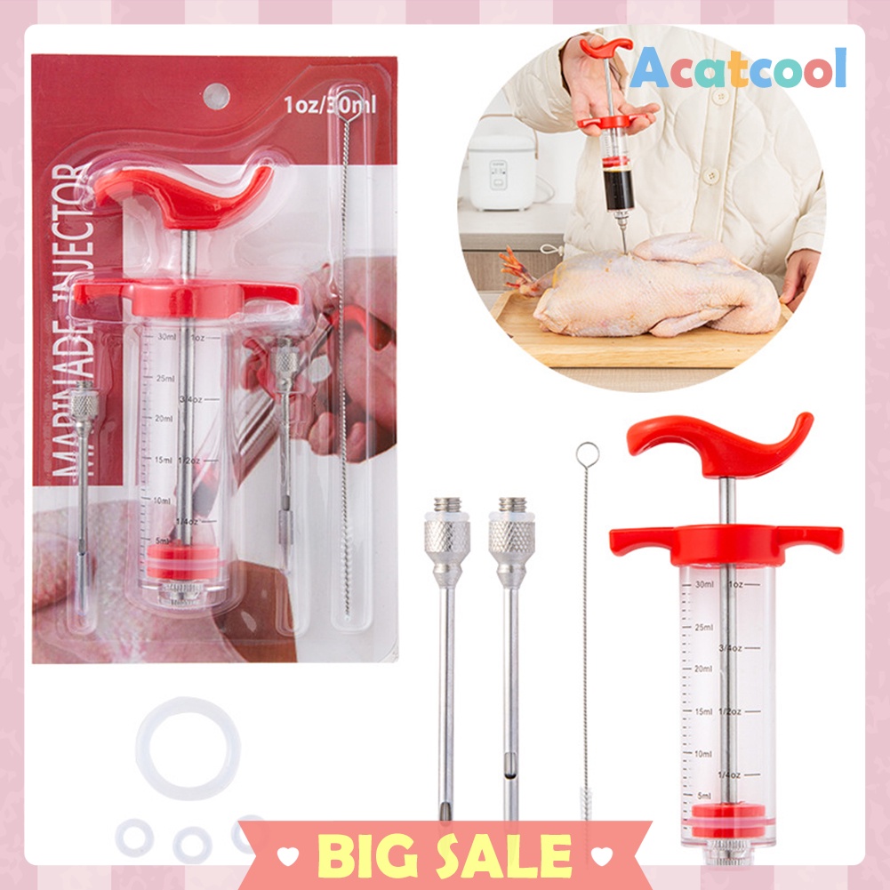 BBQ Stainless Steel Needle Syringe Kithen Marinade Meat Juice Injector Set