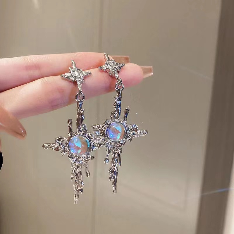 Anting Tusuk Gantung Bahan Metal Desain Salibbintangbulan Gaya Eropaamerikatrendy Untuk Wanita