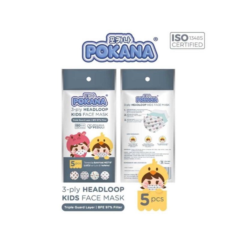 POKANA Kids Face Mask Headloop Masker 5 pcs