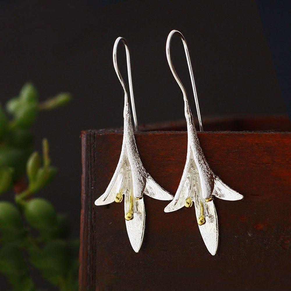 Lily Retak Shell Kelopak Bunga Anting Pernikahan Fashion Wanita925 Perak Korea Drop Earrings