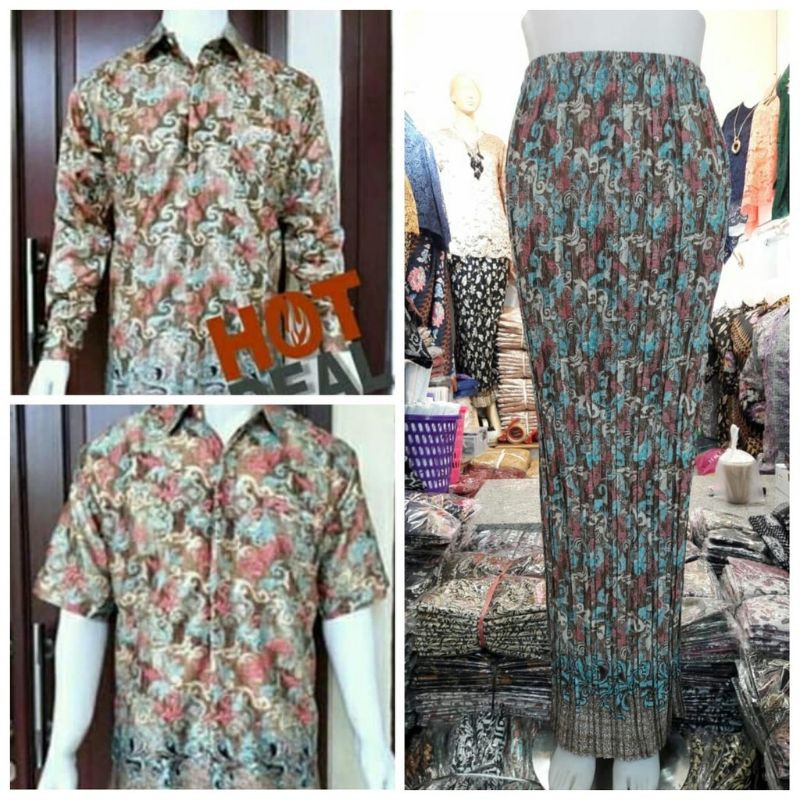 kemeja batik couple / kemeja batik pria / kemeja lengan pendek / Couple Rok plisket / hem batik pria