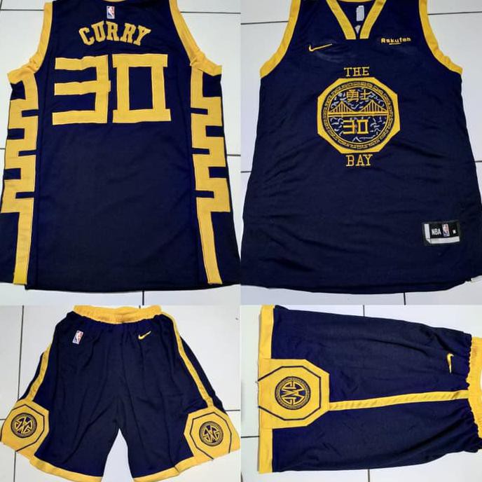 Kualitas Terbaik Jersey Basket NBA The Bay GSW Navy Stephen Curry SDWEP