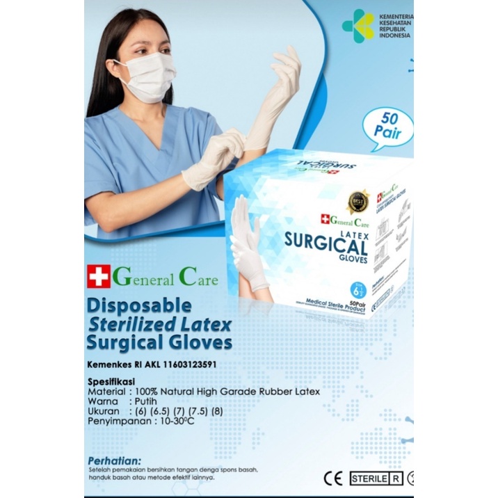 Sarung Tangan Steril Surgical Gloves General care isi 100pcs