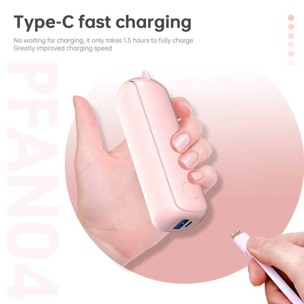 Perfin PFAN04  Kipas Angin Portable Fan Power Bank+ Mini Fans 2 in 1 USB Rechargeable Pocket Desk Handheld Fan - Brown, Pink